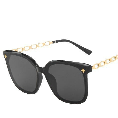 Wholesale High-grade sunglasses women's face small new chain leg star sunglasses big face slimming black